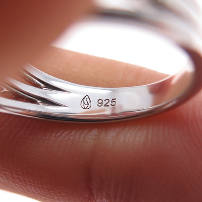 925 Sterling Silver Real Round-Cut Diamond Safety Pin 3-Row Ring Size 7