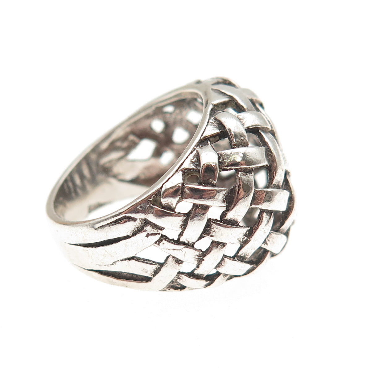 925 Sterling Silver Vintage Woven Dome Oxidized Ring Size 6.75