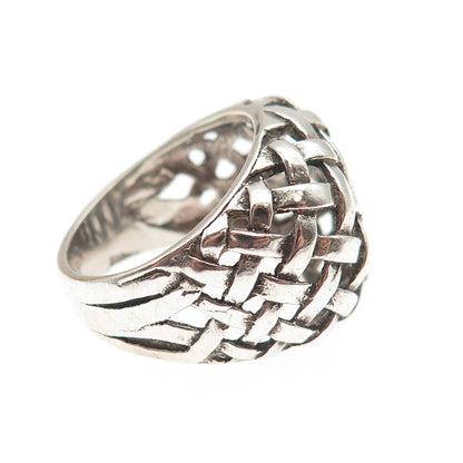 925 Sterling Silver Vintage Woven Dome Oxidized Ring Size 6.75