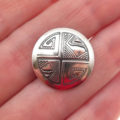 Old Pawn 925 Sterling Silver Vintage Southwestern Concho Oxidized Tribal Button