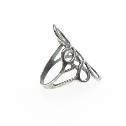 925 Sterling Silver Vintage Mexico Modernist Swirl Flower Oxidized Ring Size 7