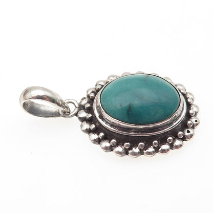 925 Sterling Silver Vintage Real Kingman Turquoise Beaded Charm Pendant