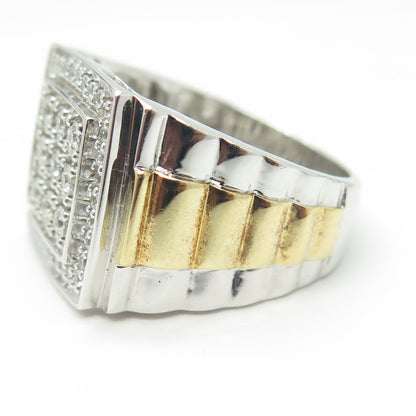 925 Sterling Silver 2-Tone Real White Topaz Gemstone Ring Size 10.25