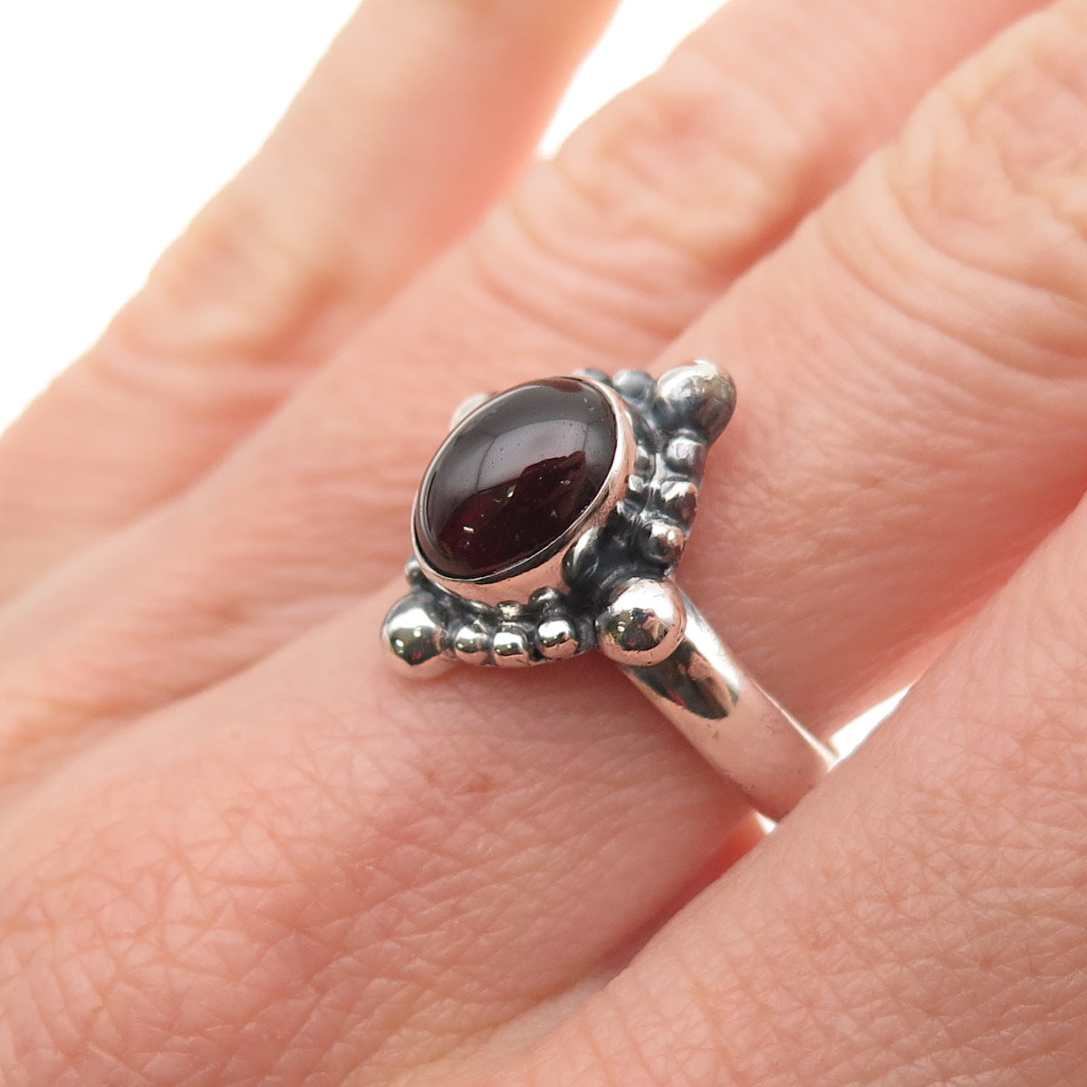 925 Sterling Silver Vintage Real Tourmaline Modernist Oxidized Ring Size 6.75