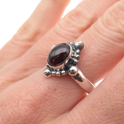 925 Sterling Silver Vintage Real Tourmaline Modernist Oxidized Ring Size 6.75