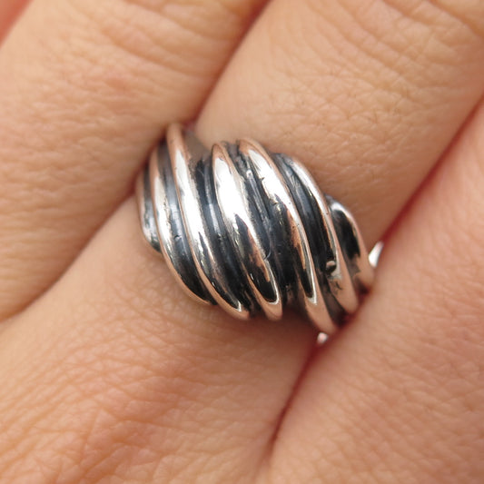 925 Sterling Silver Vintage Modernist Ribbed Oxidized Ring Size 6.75