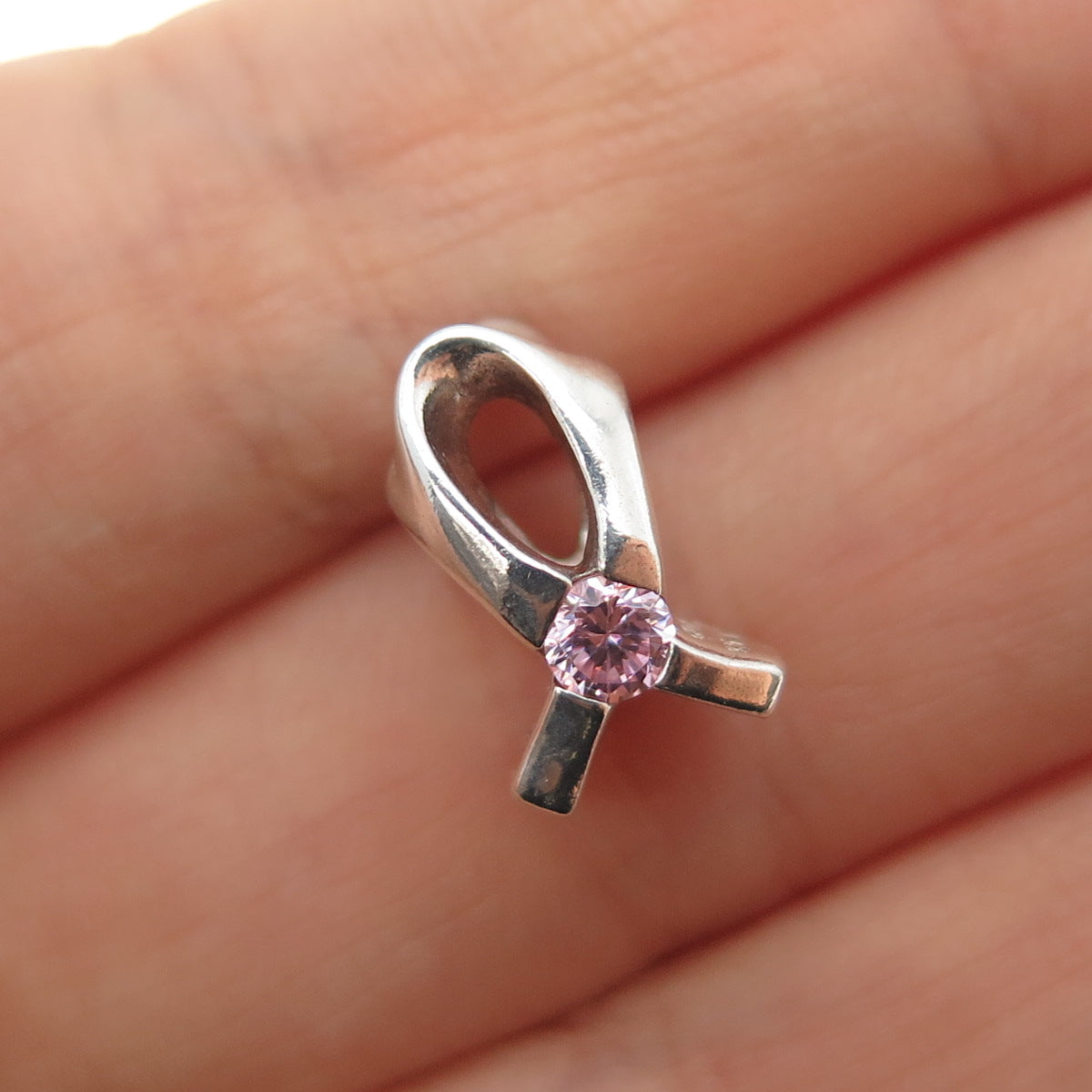 CHAMILIA 925 Sterling Silver Pink C Z Give Back Breast Cancer Slide Bead Charm