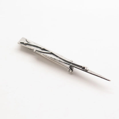 800 Silver Vintage Hammered Leaf Modernist Pin Brooch