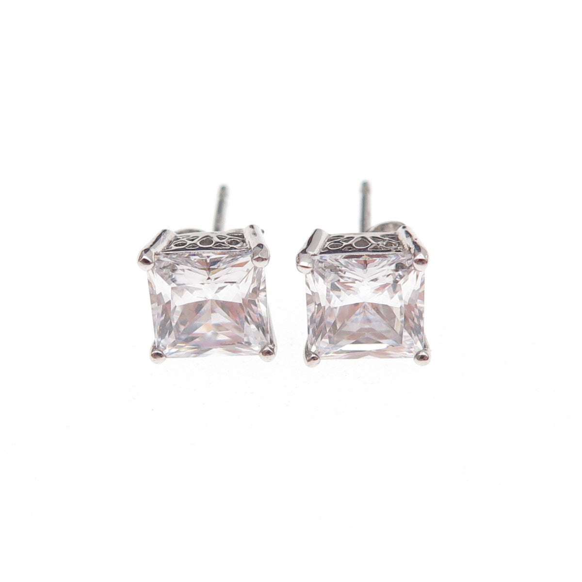 925 Sterling Silver Princess-Cut C Z Stud Earrings