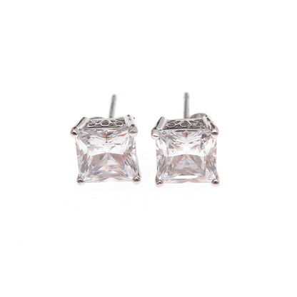 925 Sterling Silver Princess-Cut C Z Stud Earrings