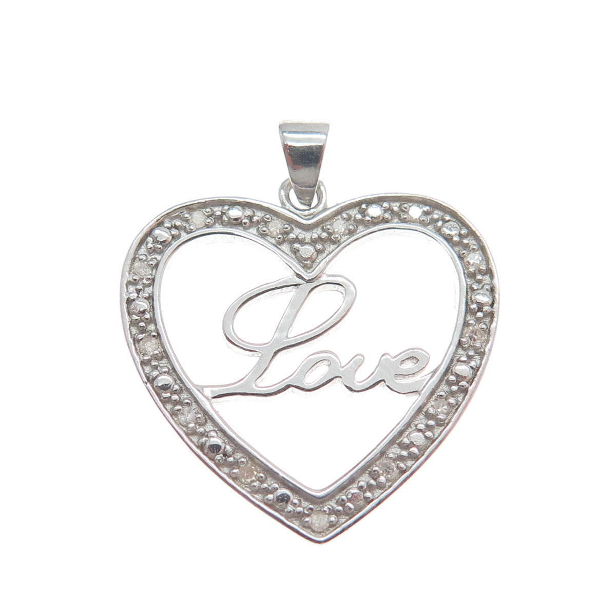 HAN 925 Sterling Silver Real Round-Cut Diamond Love Heart Minimalist Pendant
