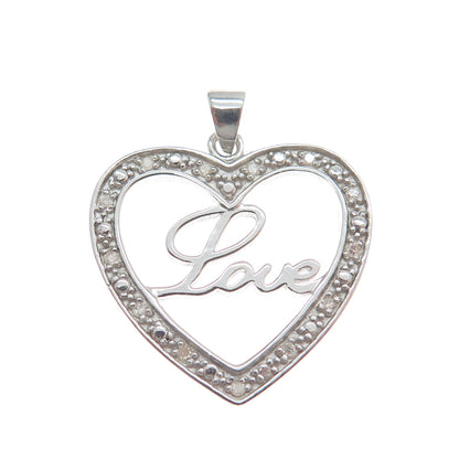 HAN 925 Sterling Silver Real Round-Cut Diamond Love Heart Minimalist Pendant