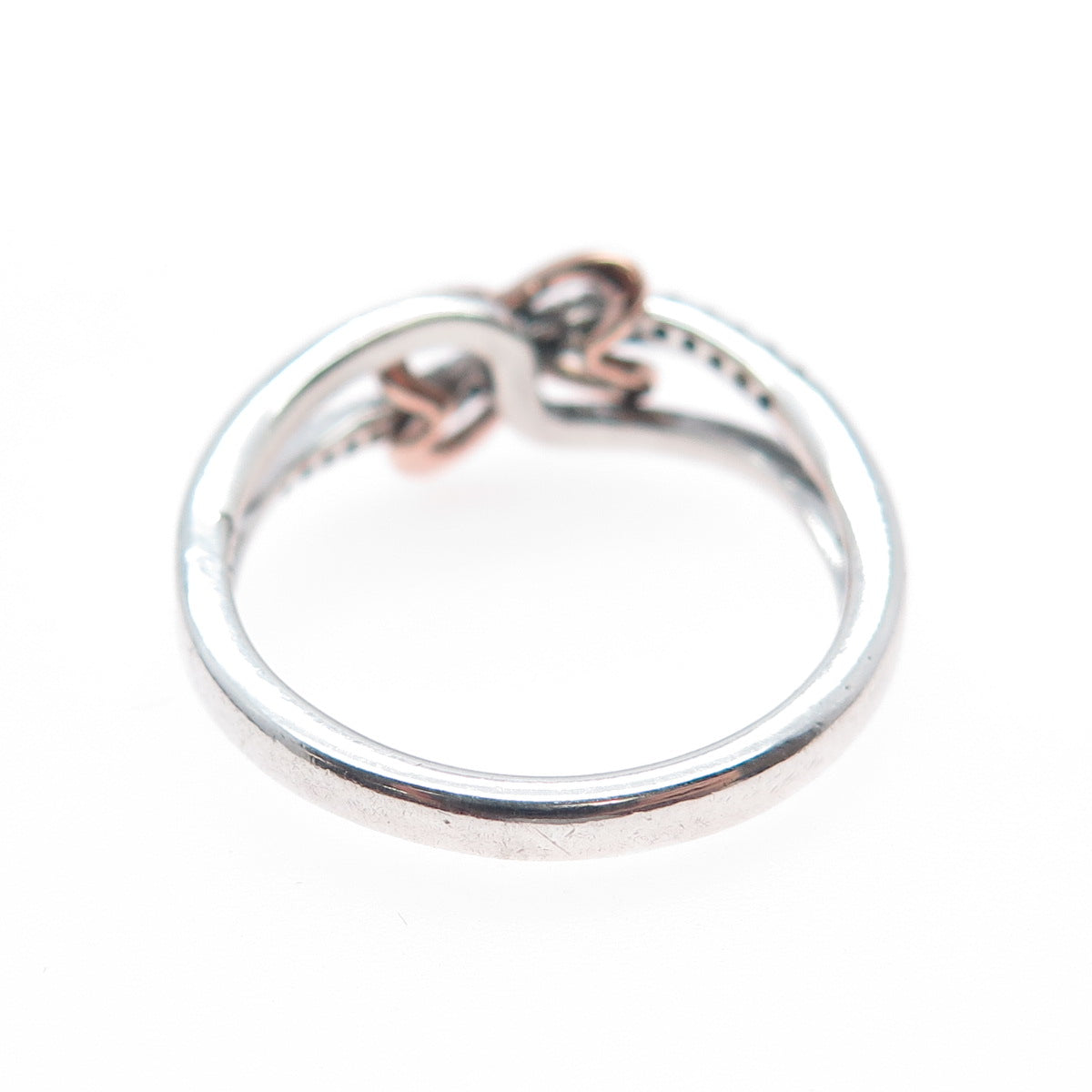 925 Sterling Silver 10K Rose Gold Real Diamond Infinity Heart Ring Size 7.25