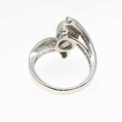 NEVADA 925 Sterling Silver Faux Pearl & C Z Bypass Ring Size 5.25