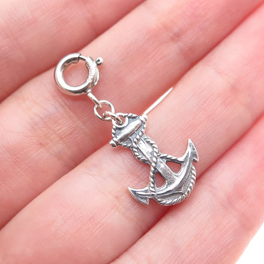 925 Sterling Silver Vintage US Navy Anchor Spring Ring Lock Charm Pendant