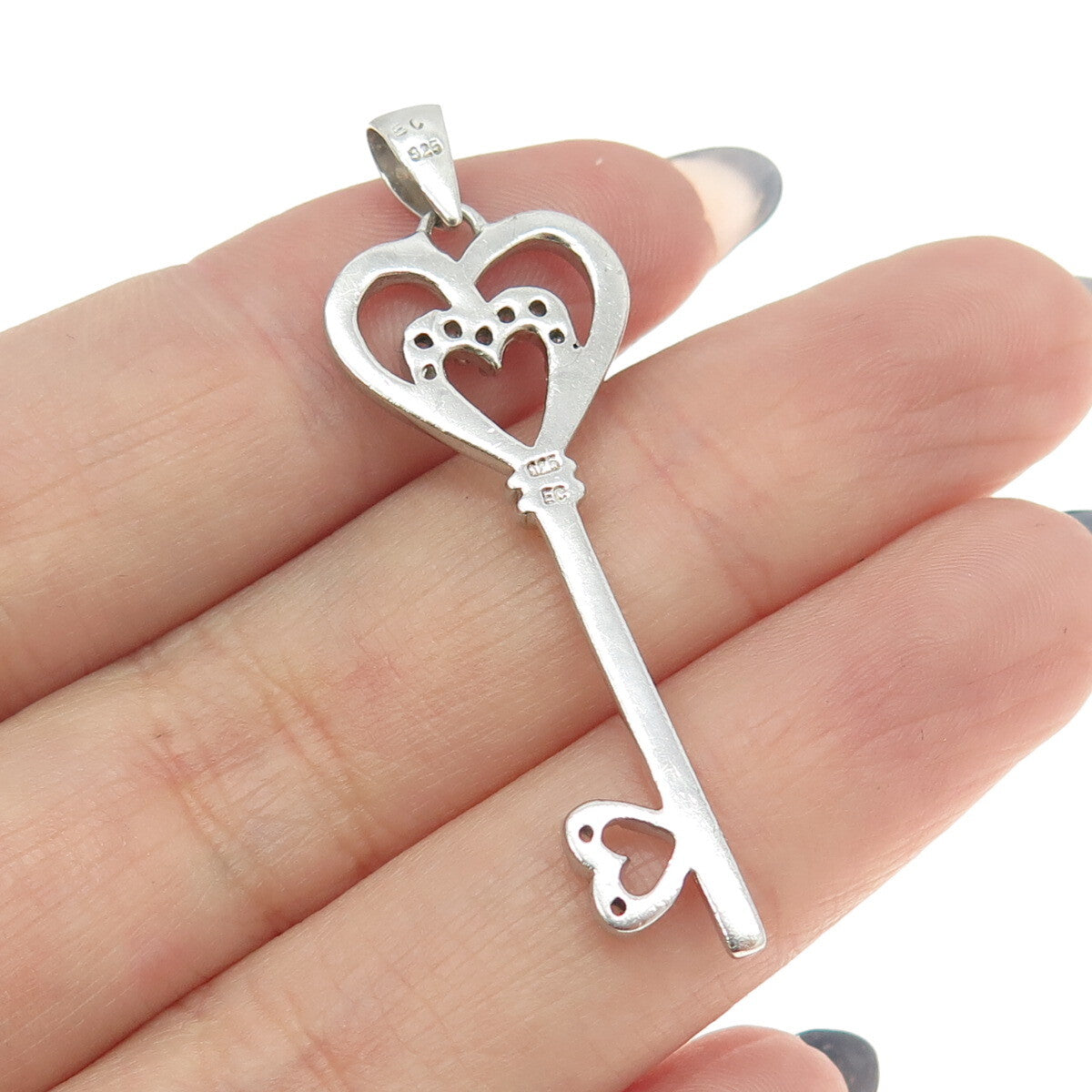 925 Sterling Silver C Z Key Pendant