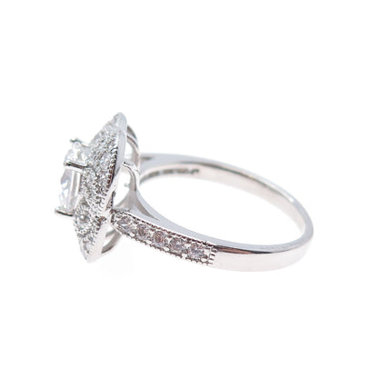 925 Sterling Silver Round-Cut C Z Flower Ring Size 9.5
