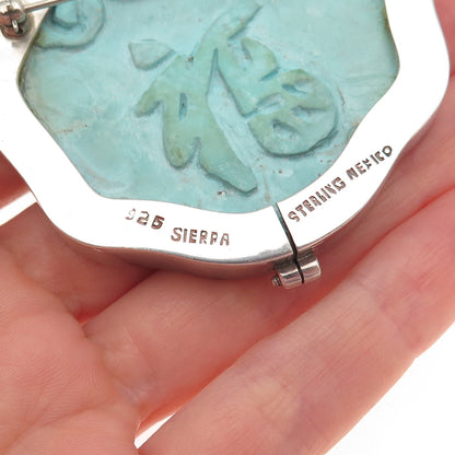 SIERRA 925 Sterling Vintage Mexico Turquoise Chinese Longevity Slide Pin Pendant