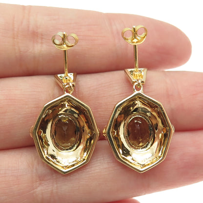 925 Sterling Silver Gold Plated Real Citrine & Opal Dangle Earrings