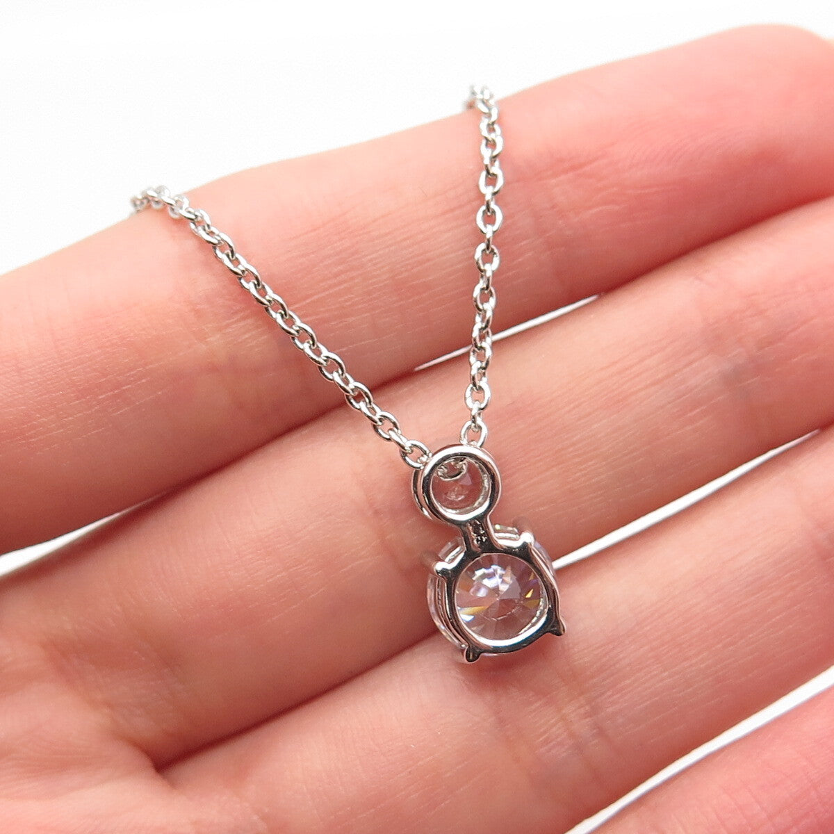 925 Sterling Silver Round-Cut C Z Rolo Chain Necklace 16"