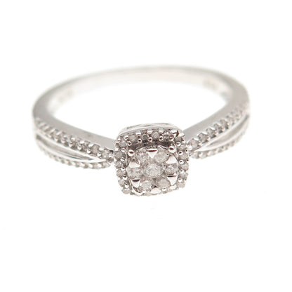 Sun 925 Sterling Silver Real Round-Cut Diamond Engagement Ring Size 7