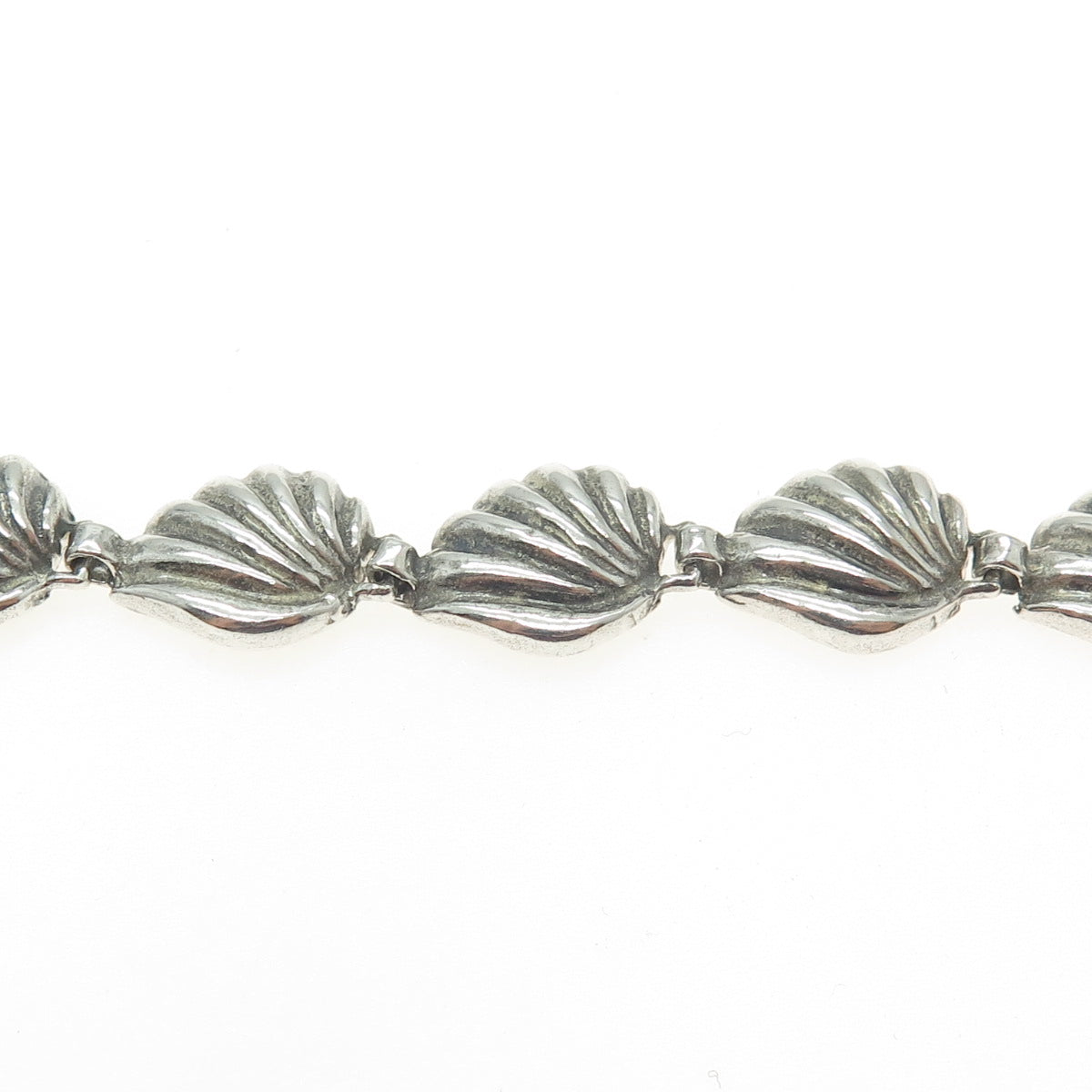 925 Sterling Silver Vintage Seashell Link Bracelet 6.5"