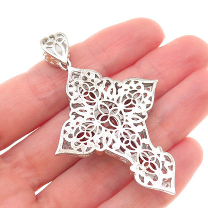 Michael Valitutti Gems En Vogue 925 Sterling 2-Tone Amber & Topaz Cross Pendant