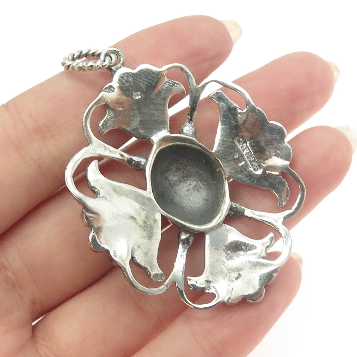 925 Sterling Silver Antique Art Deco Cross Floral Handcrafted Pendant