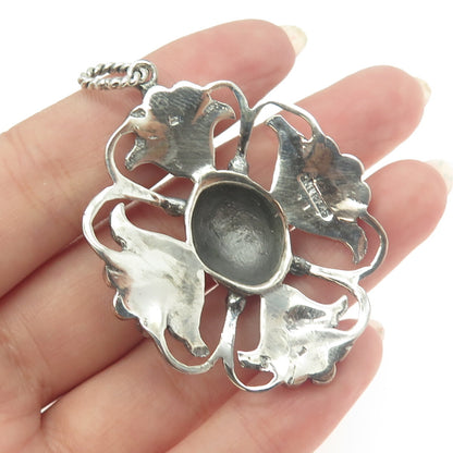 925 Sterling Silver Antique Art Deco Cross Floral Handcrafted Pendant