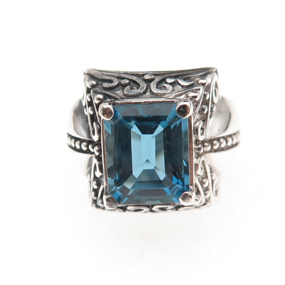 925 Sterling Silver Vintage Real London Blue Topaz Oxidized Ring Size 6.25