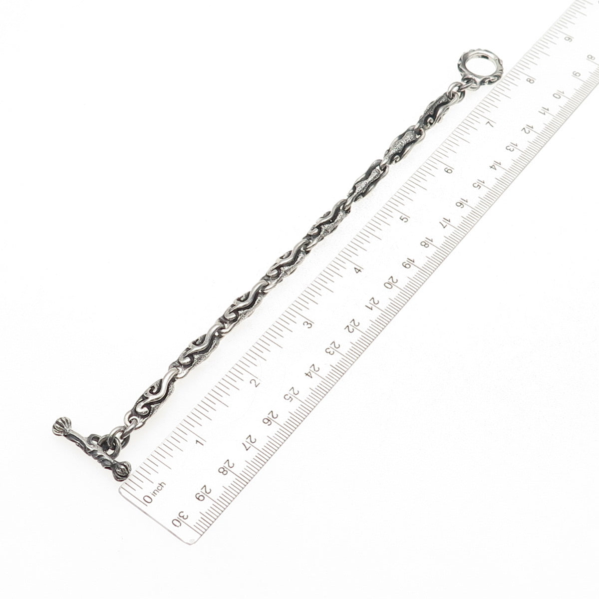 925 Sterling Silver Vintage Mexico Modernist Scroll Oxidized Link Bracelet 6.75"