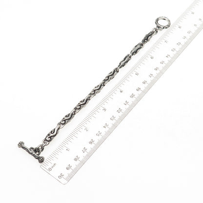 925 Sterling Silver Vintage Mexico Modernist Scroll Oxidized Link Bracelet 6.75"