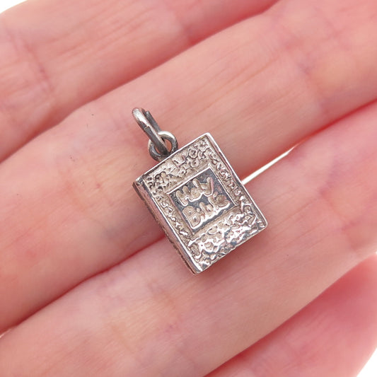 925 Sterling Silver Vintage Holy Bible Religious Oxidized Charm Pendant