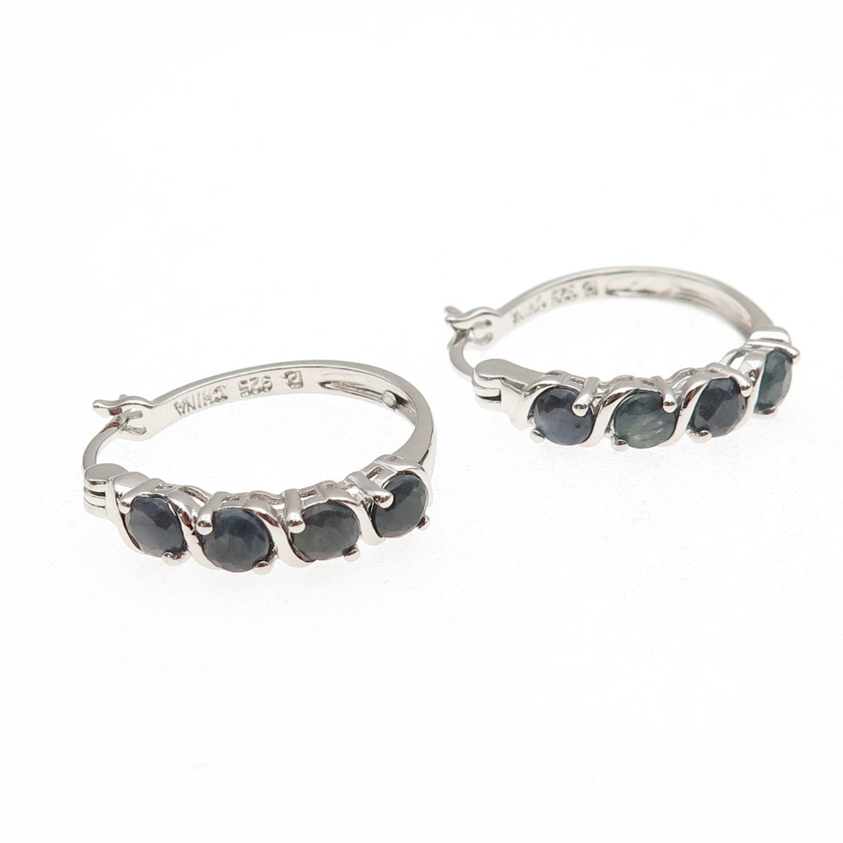Ross Simons 925 Sterling Silver Real Round-Cut Sapphire Hoop Earrings
