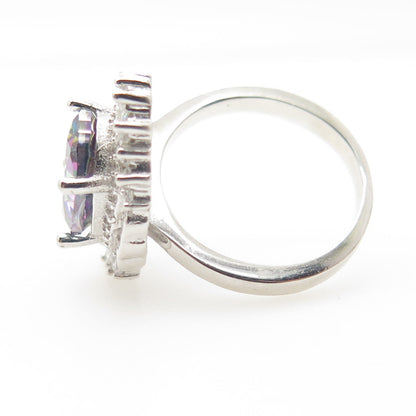 925 Sterling Silver Real Mystic Quartz & Multi-C Z Ring Size 5.75