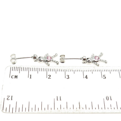 925 Sterling Silver Enamel Purple & White C Z February Birthstone Boy Earrings