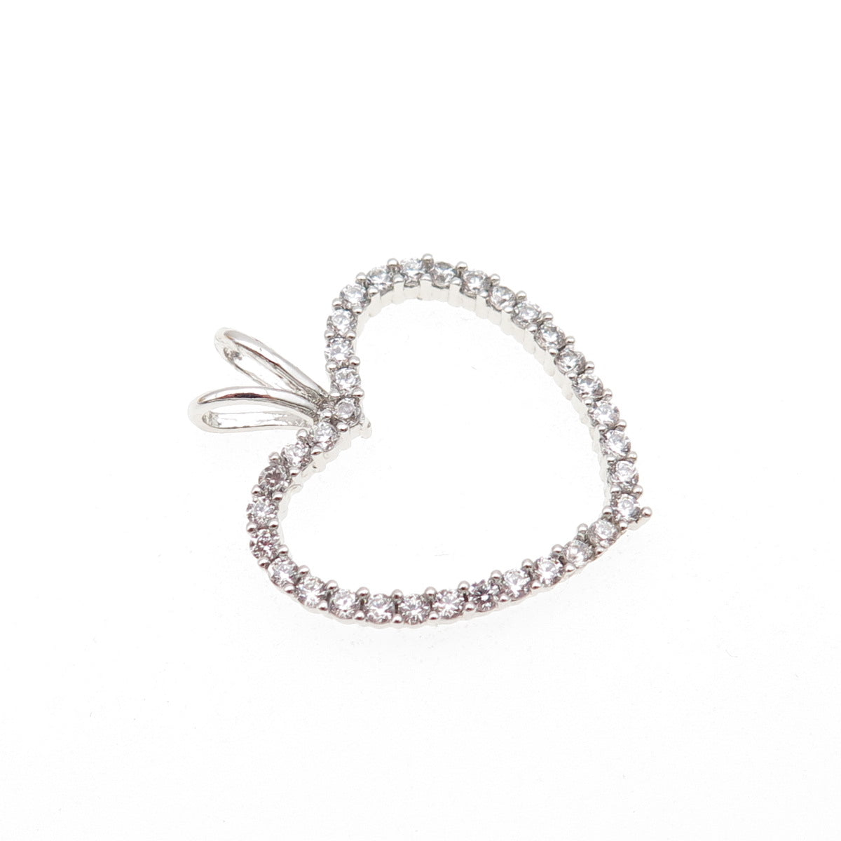 925 Sterling Silver Round-Cut C Z Heart Mini Charm Pendant