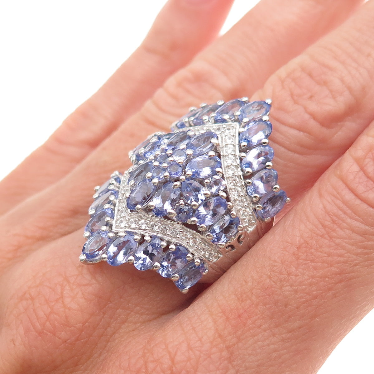 Chuck Clemency 925 Sterling Silver Real Tanzanite & White Topaz Ring Size 8.25