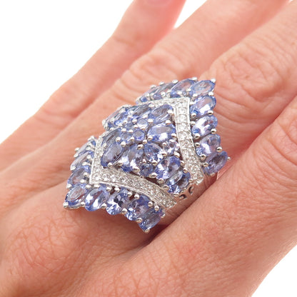 Chuck Clemency 925 Sterling Silver Real Tanzanite & White Topaz Ring Size 8.25