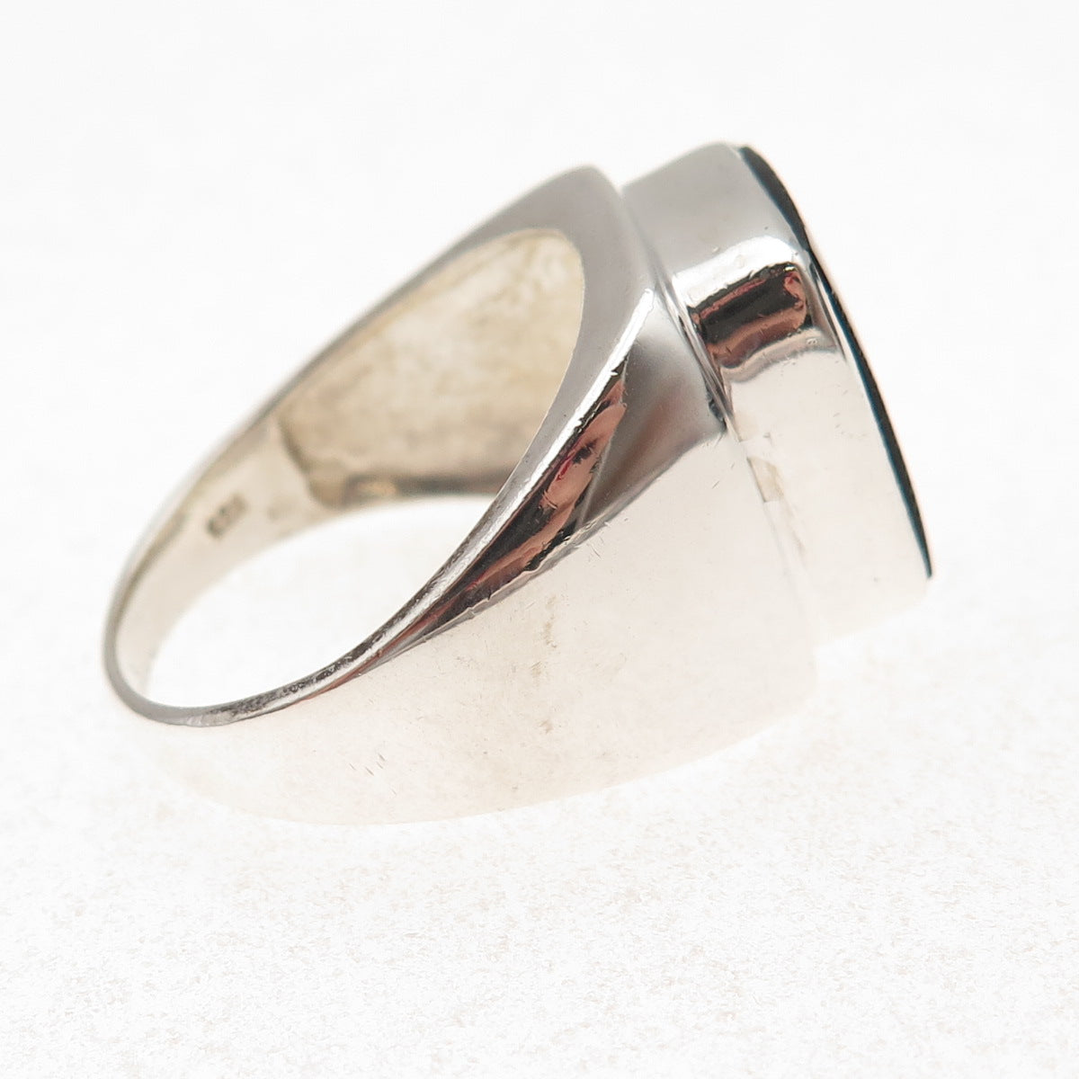 925 Sterling Silver Vintage Real Black Onyx Modernist Ring Size 12.25