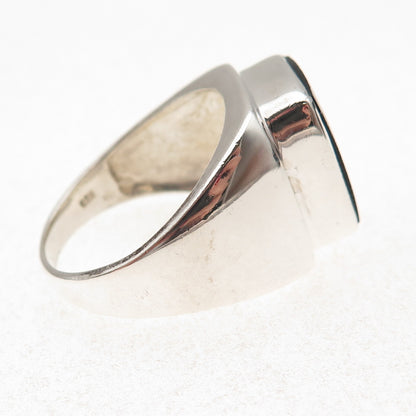 925 Sterling Silver Vintage Real Black Onyx Modernist Ring Size 12.25