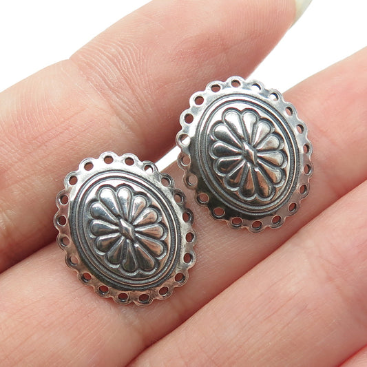 925 Sterling Silver Vintage Southwestern Ethnic Floral Oval Earrings