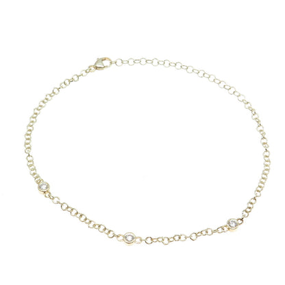 925 Sterling Silver Gold Plated Round-Cut C Z Adjustable Bracelet 7-9.25"