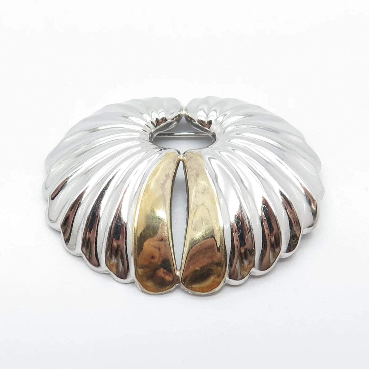 925 Sterling Silver 2-Tone Vintage Ribbed Pin Brooch