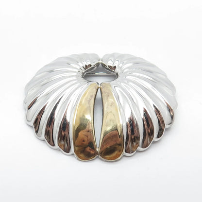 925 Sterling Silver 2-Tone Vintage Ribbed Pin Brooch