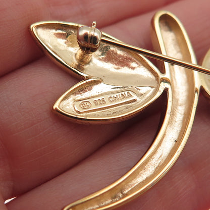 925 Sterling Silver Gold Plated Real Diamond Accent Dragonfly Pin Brooch