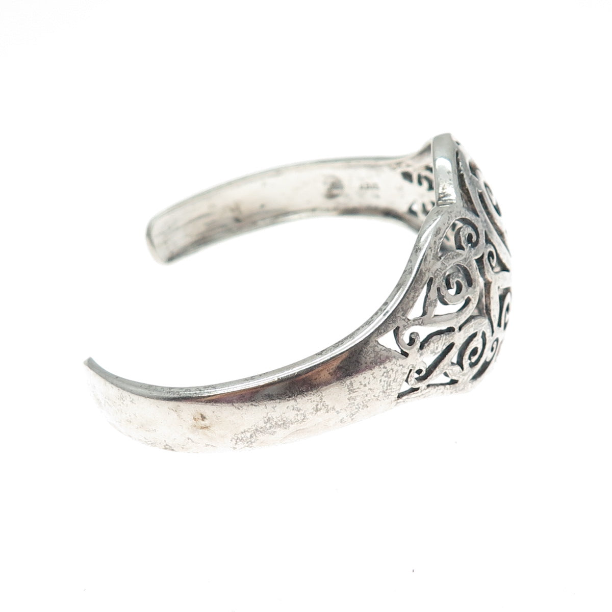 925 Sterling Silver Vintage Modernist Ornate Swirl Adjustable Cuff Bracelet 6"