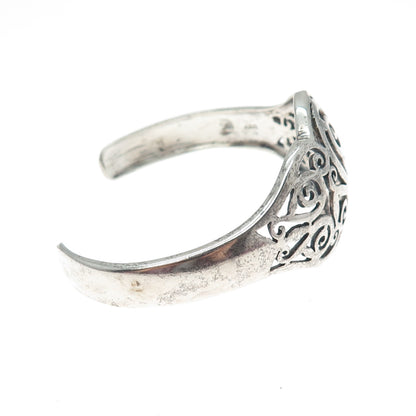 925 Sterling Silver Vintage Modernist Ornate Swirl Adjustable Cuff Bracelet 6"