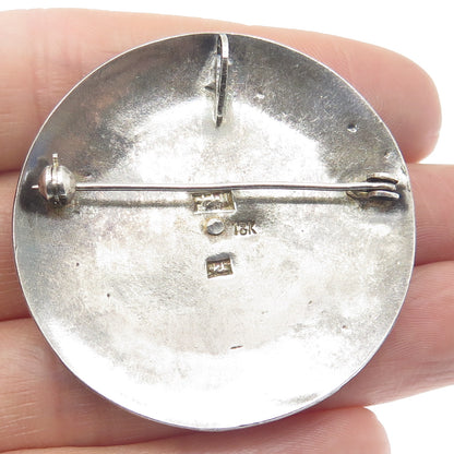 925 Sterling Silver & 18K Gold Vintage Peru Enamel Inca Deity Pin Pendant