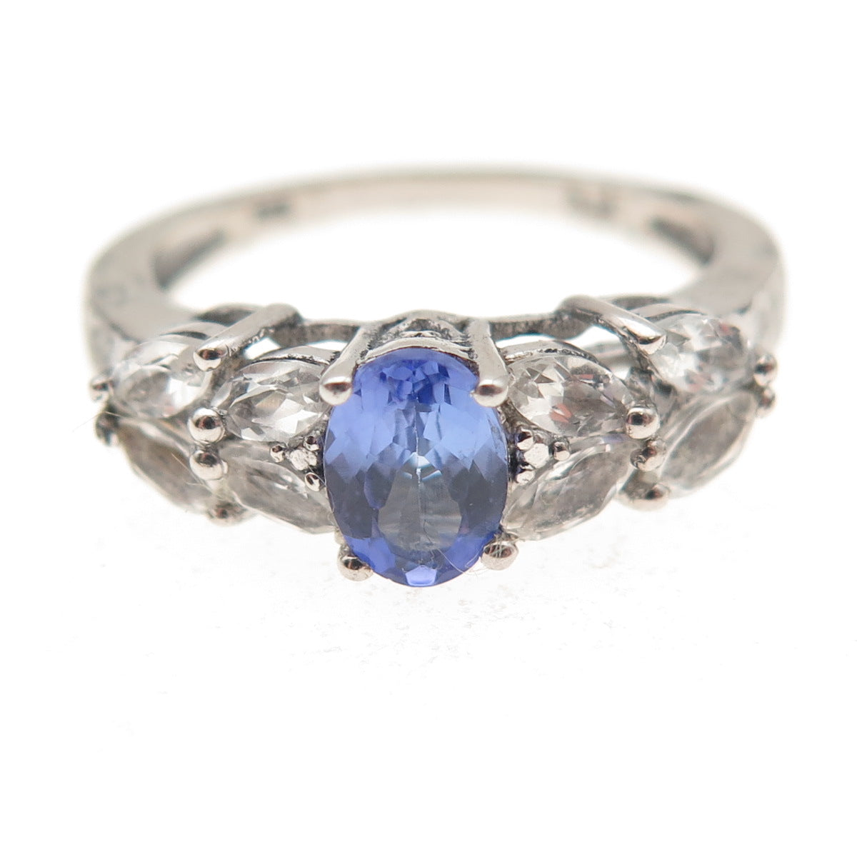 Chuck Clemency 925 Sterling Silver Real Tanzanite & White Topaz Ring Size 7